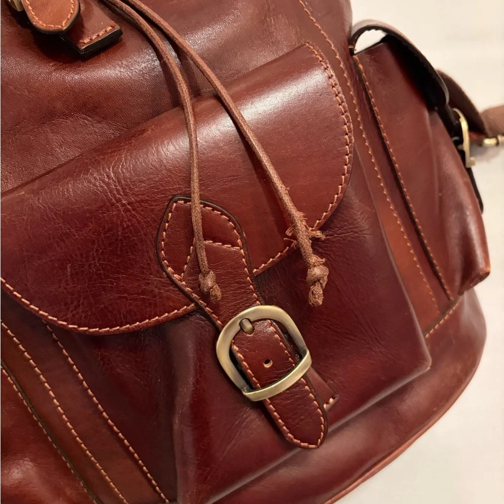Old Angler Firenze Backpack Leather 3 Pockets Compartment Laptop Backpack